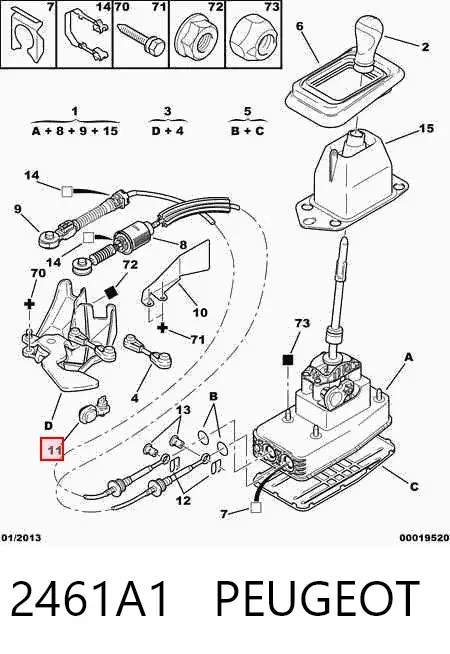 Consola de fixação de cabos da Caixa de Mudança 2461A1 Peugeot/Citroen
