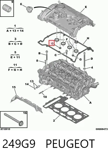 Vedante de tampa de válvulas de motor 249G9 Peugeot/Citroen