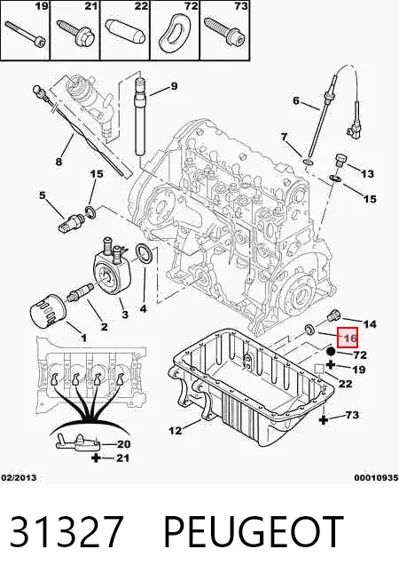 Vedante de rolha de panela de motor 31327 Peugeot/Citroen
