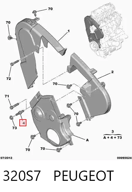 Proteção inferior da correia do mecanismo de distribuição de gás 320S7 Peugeot/Citroen