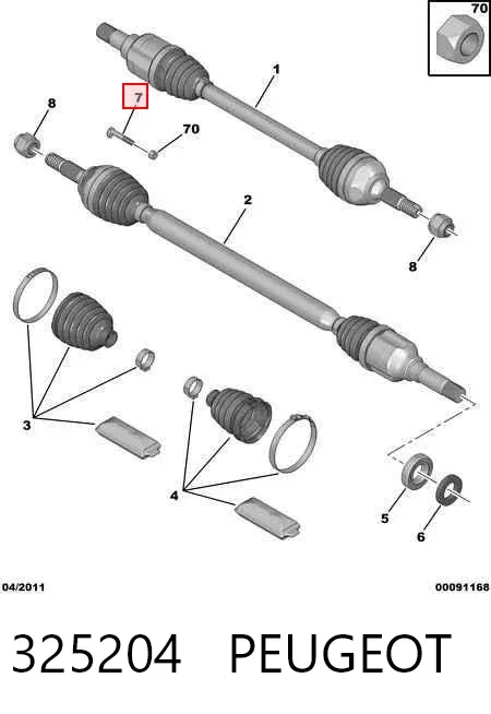 Parafuso do apoio de rolamento suspenso do semieixo dianteiro 325204 Peugeot/Citroen
