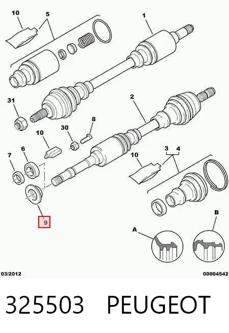 Bucim de rolamento suspenso dianteiro da árvore intermédia 325503 Peugeot/Citroen
