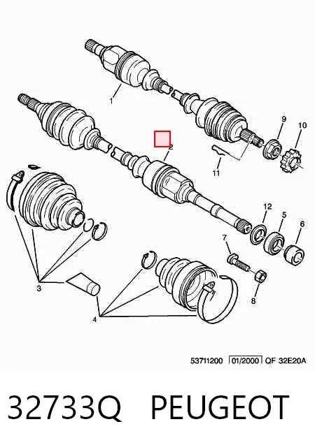 Semieixo (acionador) dianteiro direito 32733Q Peugeot/Citroen