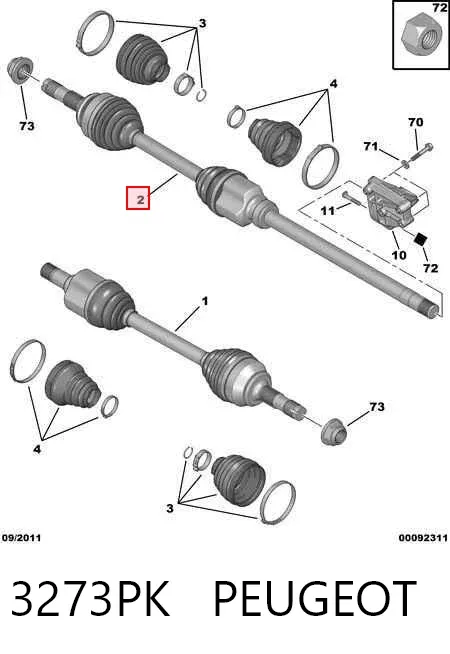 Semieixo (acionador) dianteiro direito 3273PK Peugeot/Citroen