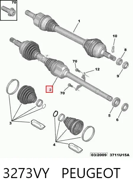 Semieixo (acionador) dianteiro direito 3273VY Peugeot/Citroen