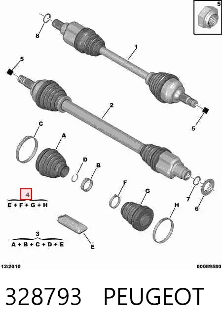 Bota de proteção interna direita de junta homocinética do semieixo dianteiro 328793 Peugeot/Citroen