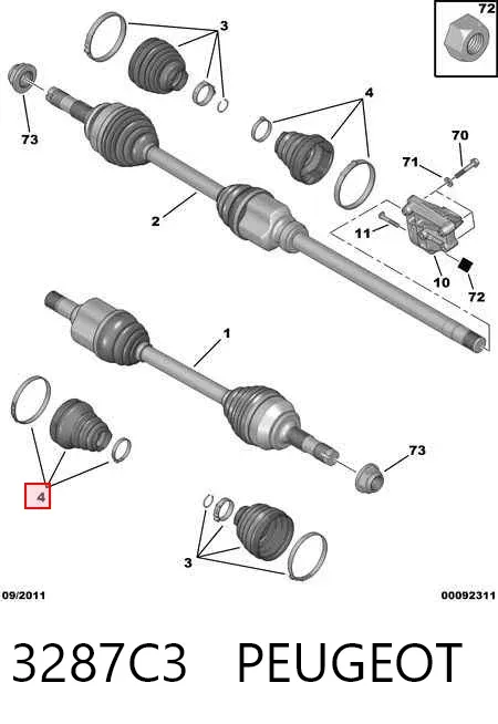 Bota de proteção interna de junta homocinética do semieixo dianteiro 3287C3 Peugeot/Citroen
