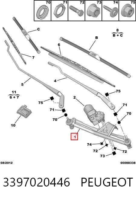 Trapézio de limpador pára-brisas 3397020446 Peugeot/Citroen