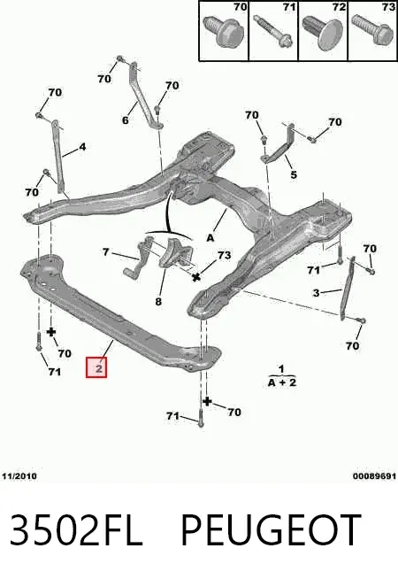 Viga de suspensão dianteira (plataforma veicular) 3502FL Peugeot/Citroen
