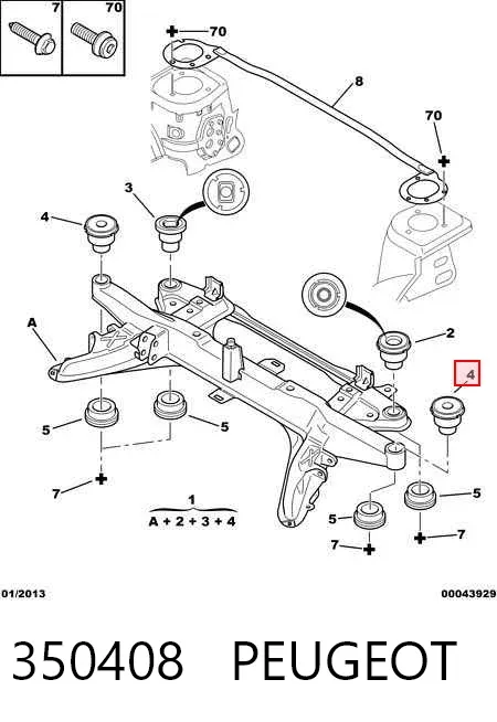 Bloco silencioso de viga traseira (de plataforma veicular) 350408 Peugeot/Citroen
