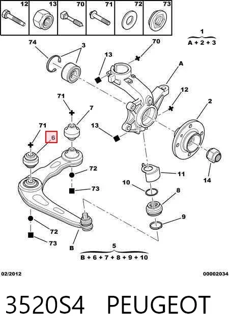 Braço oscilante inferior esquerdo de suspensão dianteira 3520S4 Peugeot/Citroen