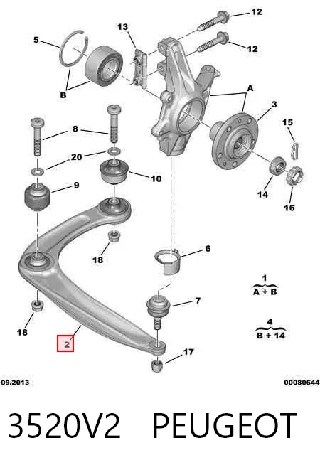 Braço oscilante inferior esquerdo de suspensão dianteira 3520V2 Peugeot/Citroen