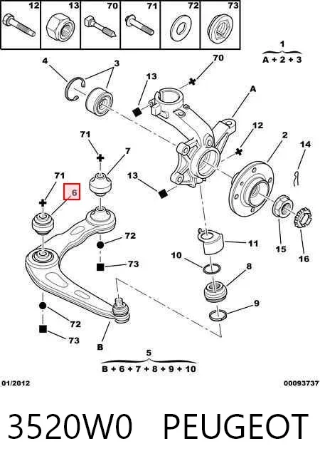 Braço oscilante inferior esquerdo de suspensão dianteira 3520W0 Peugeot/Citroen