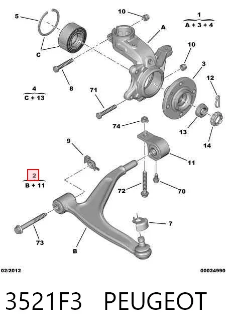 Braço oscilante inferior direito de suspensão dianteira 3521F3 Peugeot/Citroen