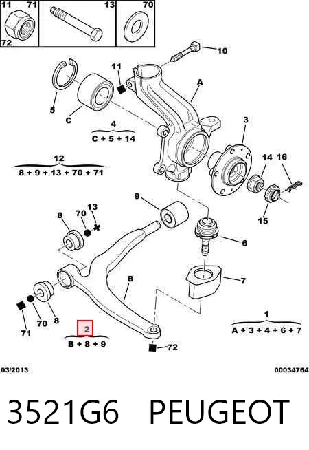 Braço oscilante inferior direito de suspensão dianteira 3521G6 Peugeot/Citroen