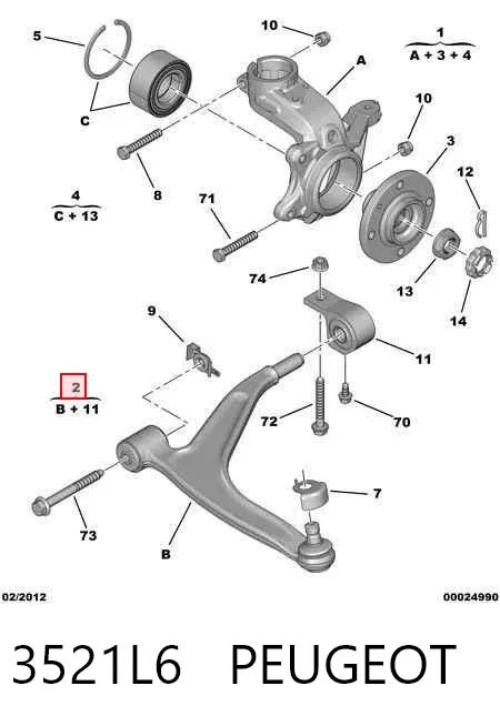 Braço oscilante inferior direito de suspensão dianteira 3521L6 Peugeot/Citroen