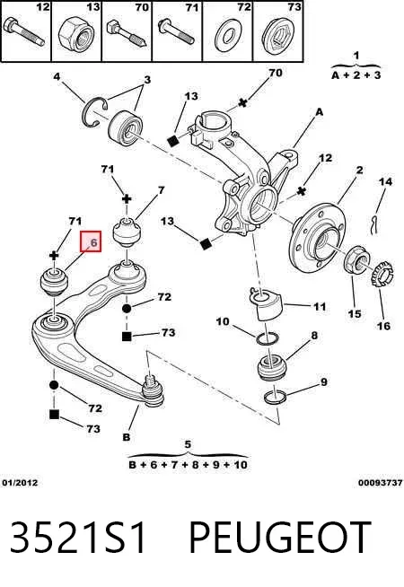 Braço oscilante inferior direito de suspensão dianteira 3521S1 Peugeot/Citroen