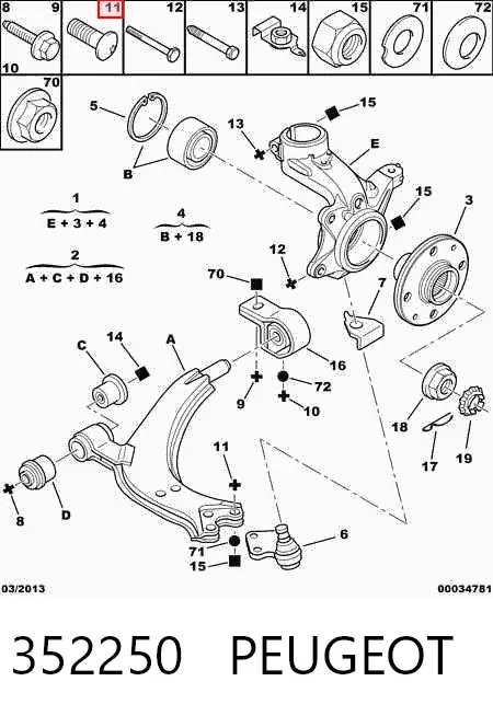 Parafuso de fixação de braço oscilante dianteiro 352250 Peugeot/Citroen