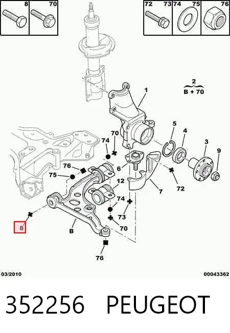 Parafuso de fixação de braço oscilante dianteiro 352256 Peugeot/Citroen