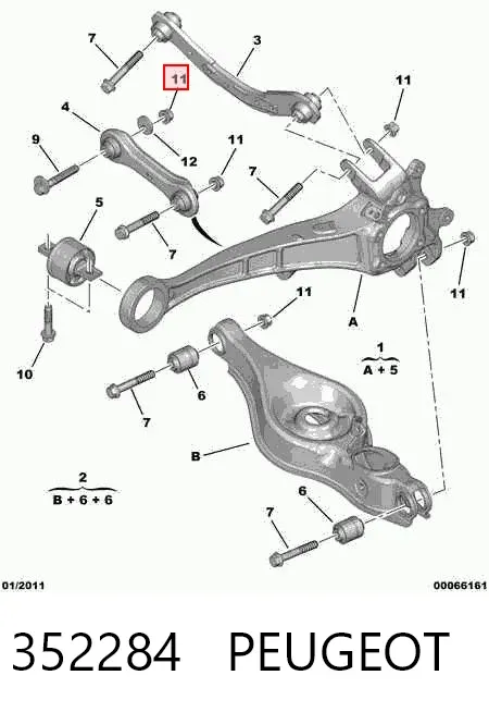 Porca de braço oscilante de inclinação traseiro 352284 Peugeot/Citroen