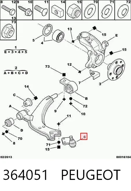 Suporte de esfera inferior 364051 Peugeot/Citroen
