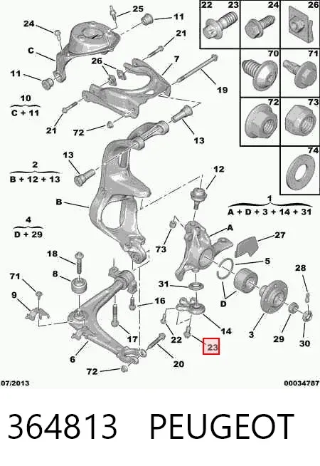 Parafuso (porca) de fixação 364813 Peugeot/Citroen
