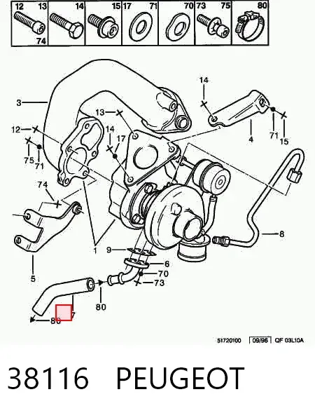 Tubo (mangueira) de derivação de óleo de turbina 38116 Peugeot/Citroen