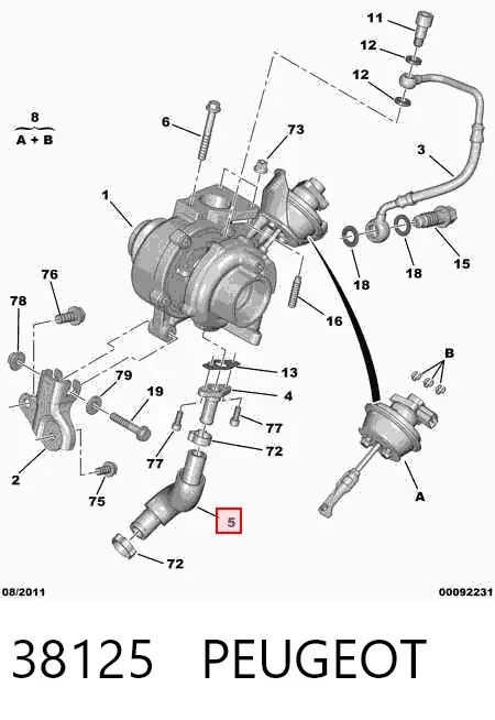 Tubo (mangueira) de derivação de óleo de turbina 38125 Peugeot/Citroen