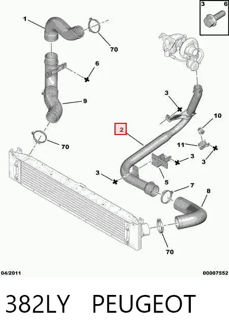 Cano derivado de ar, entrada na turbina (supercompressão) 382LY Peugeot/Citroen