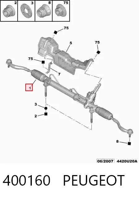 Cremalheira da direção 400160 Peugeot/Citroen