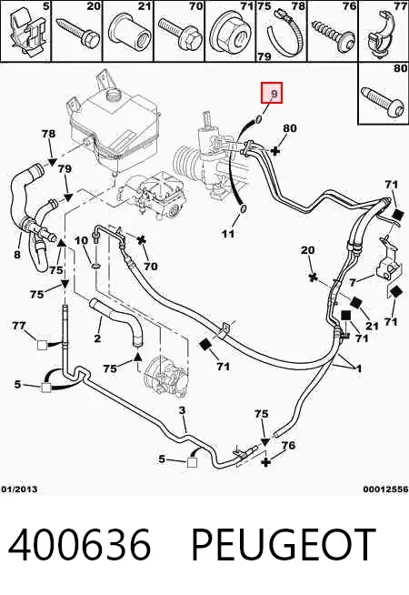 Anel de vedação dos tubos de ligação da cremalheira da direção 400636 Peugeot/Citroen