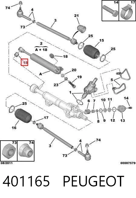 Cilindro hidráulico do controlo de direção 401165 Peugeot/Citroen
