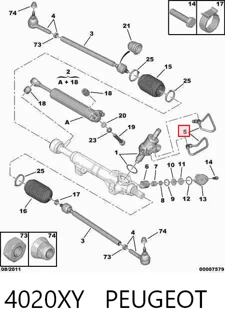 Tubos da cremalheira da direção 4020XY Peugeot/Citroen