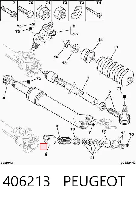 Bucha da árvore da cremalheira da direção 406213 Peugeot/Citroen