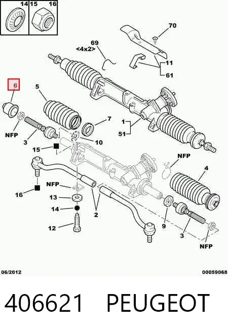 Bota de proteção direita do mecanismo de direção (de cremalheira) 406621 Peugeot/Citroen