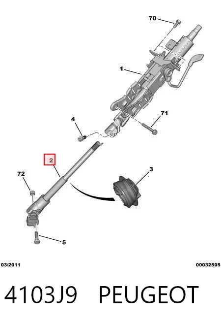 Veio da coluna de direção inferior 4103J9 Peugeot/Citroen