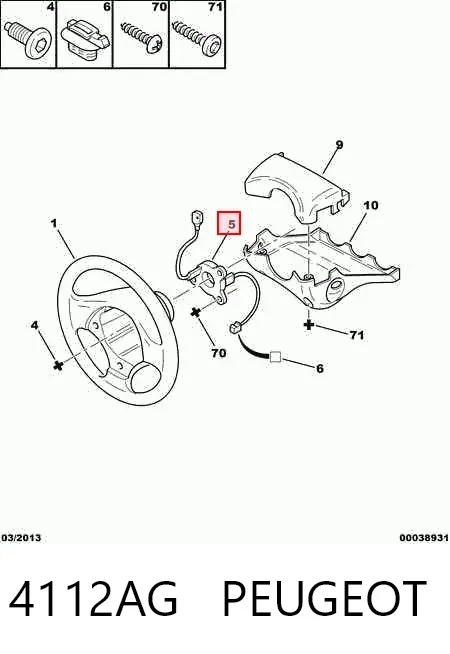 Anel AIRBAG de contato, cabo plano do volante 4112AG Peugeot/Citroen
