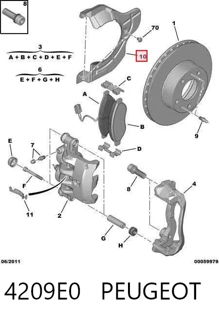 Proteção do freio de disco dianteiro esquerdo 4209E0 Peugeot/Citroen
