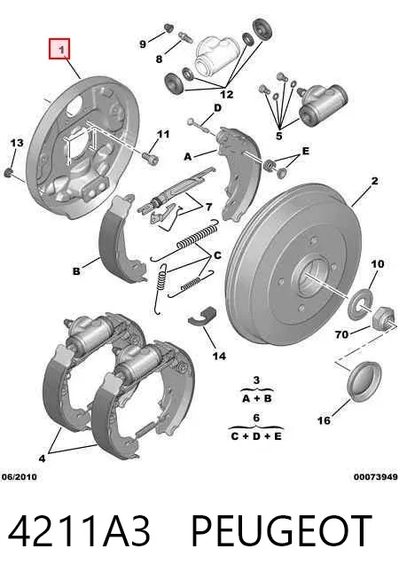 Disco de suporte de tambor do freio traseiro esquerdo 4211A3 Peugeot/Citroen