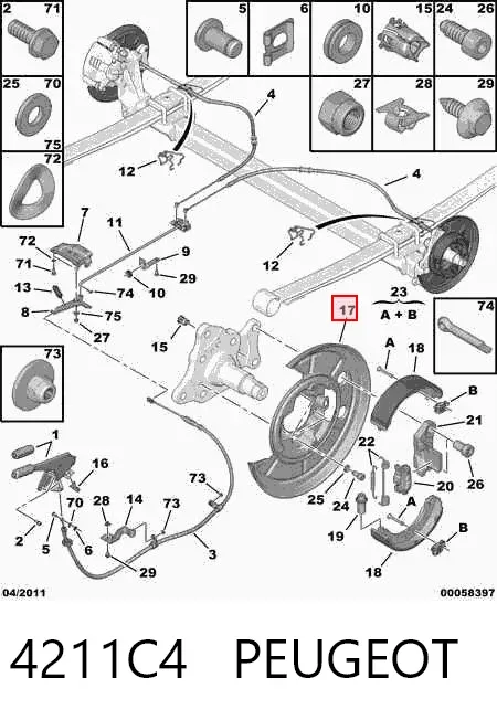 Proteção esquerda do freio de disco traseiro 4211C4 Peugeot/Citroen