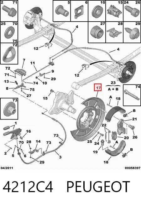 Proteção direita do freio de disco traseiro 4212C4 Peugeot/Citroen