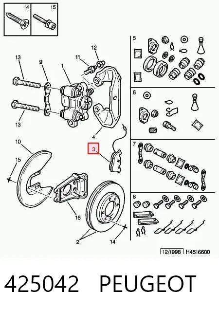 Sapatas do freio traseiras de disco 425042 Peugeot/Citroen