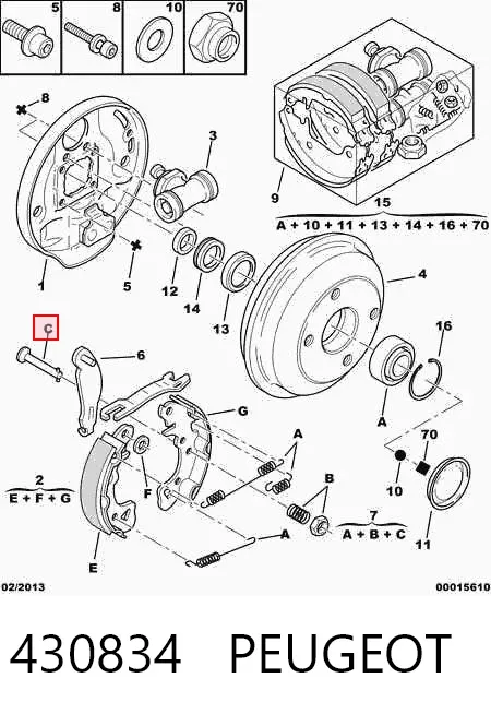 Kit de montagem das sapatas traseiras de tambor 430834 Peugeot/Citroen
