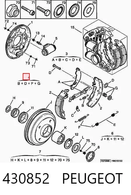 Kit de montagem das sapatas traseiras de tambor 430852 Peugeot/Citroen
