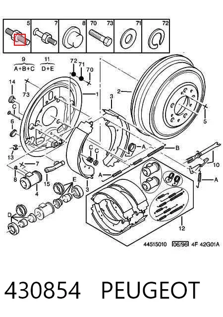 Kit de montagem das sapatas traseiras de tambor 430854 Peugeot/Citroen