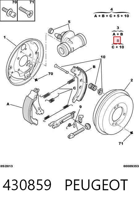 Kit de montagem das sapatas traseiras de tambor 430859 Peugeot/Citroen