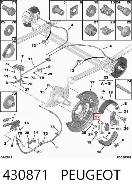 Mola das sapatas do freio de tambor traseiras 430871 Peugeot/Citroen