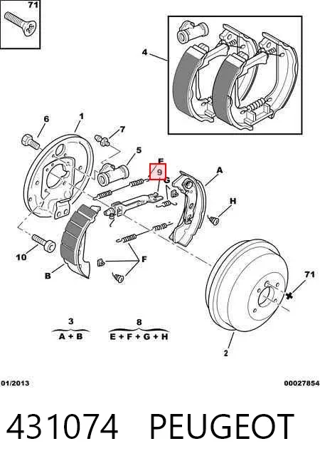 Mecanismo de aproximação (de auto-aproximação) das sapatas de tambor (kit de reparação levadiça) 431074 Peugeot/Citroen