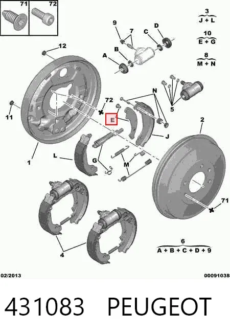 Mecanismo de aproximação (de auto-aproximação) das sapatas de tambor (kit de reparação levadiça) 431083 Peugeot/Citroen