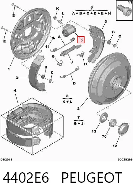 Cilindro traseiro do freio de rodas de trabalho 4402E6 Peugeot/Citroen